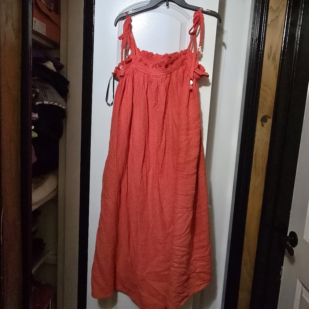 Forever 21 Women's Orange/Coral Sleeveless Dress with Tie Straps Size 1X